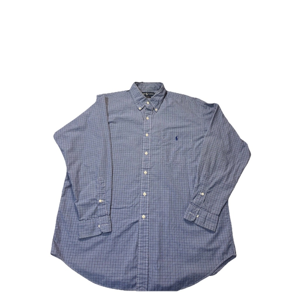 Ralph Lauren Blake Shirt Men Large Blue Check Plaid Button Down Cotton Pony Logo